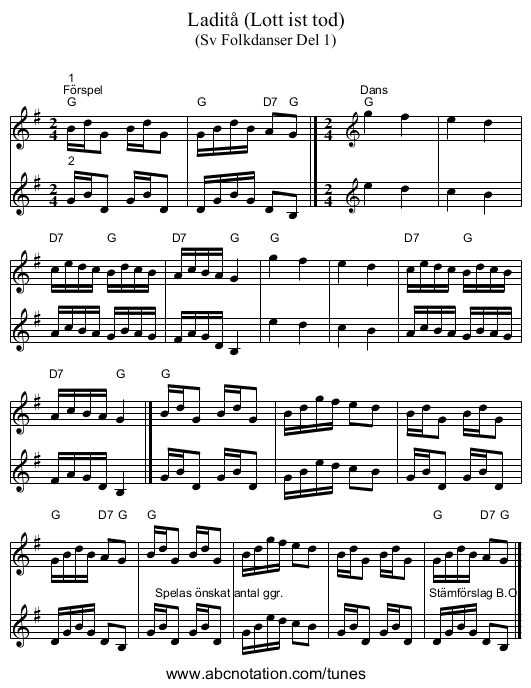 Laditå (Lott ist tod) - staff notation