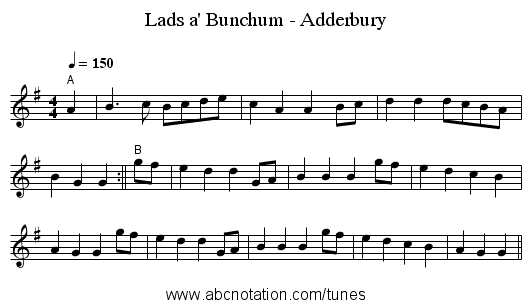 Lads a' Bunchum - Adderbury - staff notation