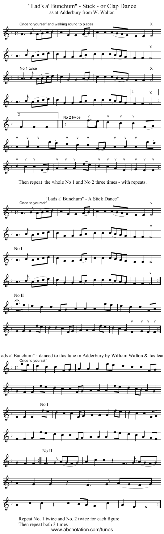Lad's a' Bunchum - Stick - or Clap Dance - staff notation