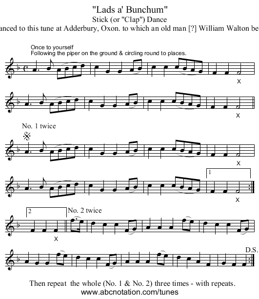 Lads a' Bunchum - staff notation