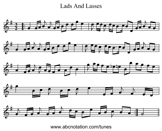 Lads And Lasses - staff notation