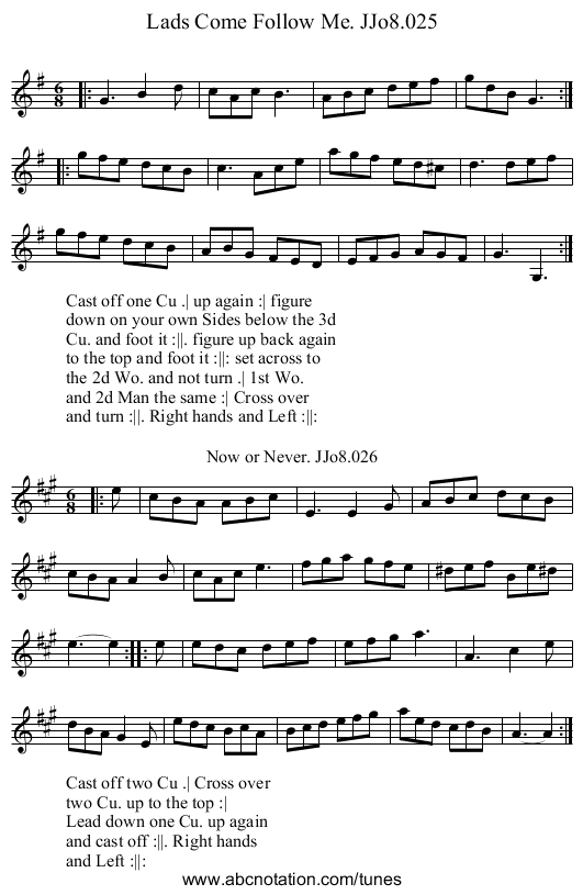 Lads Come Follow Me. JJo8.025 - staff notation