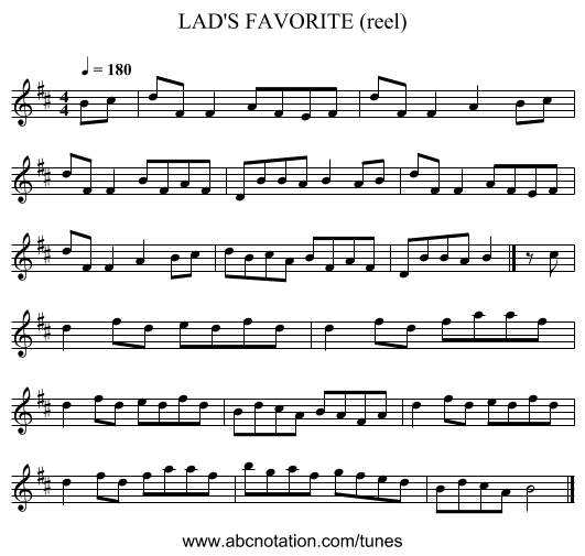 LAD'S FAVORITE (reel) - staff notation