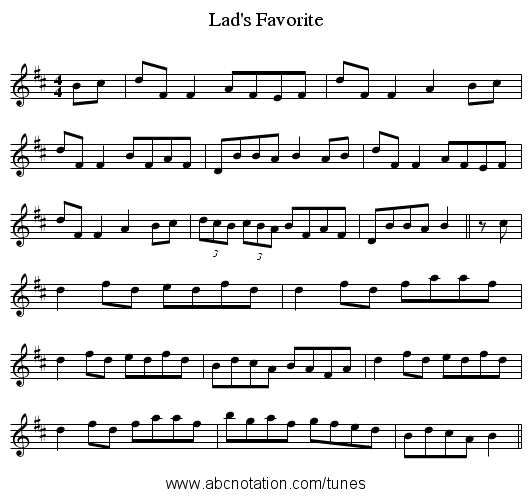 Lad's Favorite - staff notation