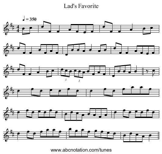 Lad's Favorite - staff notation