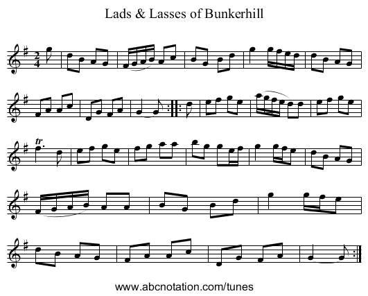 Lads & Lasses of Bunkerhill - staff notation