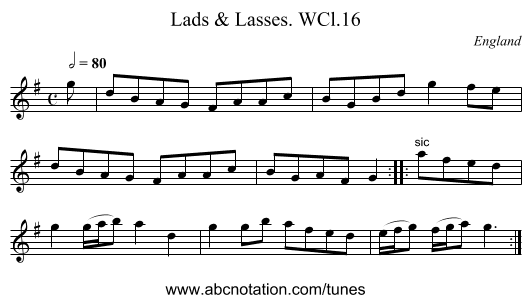 Lads & Lasses. WCl.16 - staff notation