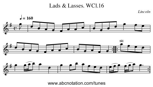 Lads & Lasses. WCl.16 - staff notation