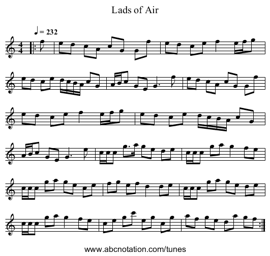 Lads of Air - staff notation