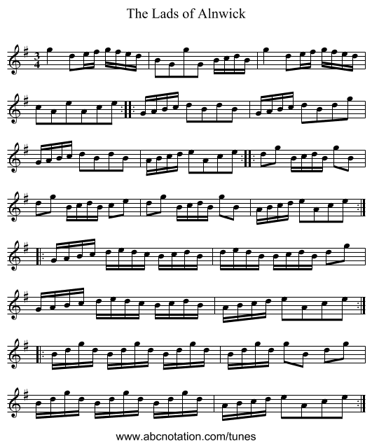 Lads of Alnwick, The - staff notation