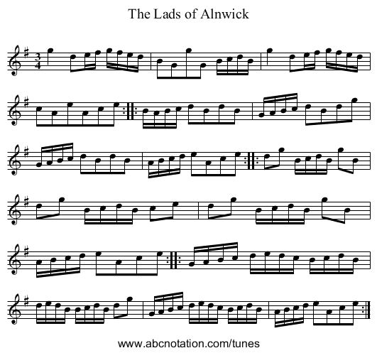 Lads of Alnwick, The - staff notation