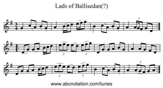 Lads of Ballisedan(?) - staff notation