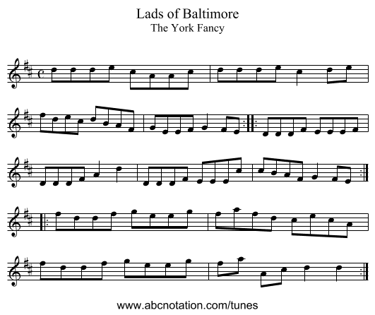 Lads of Baltimore - staff notation