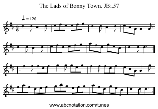 Lads of Bonny Town. JBi.57, The - staff notation