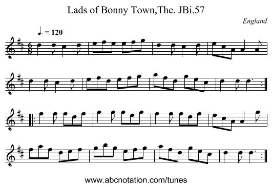 Lads of Bonny Town,The. JBi.57 - staff notation