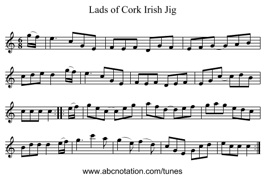 Lads of Cork Irish Jig - staff notation