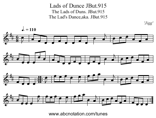 Lads of Dunce JBut.915 - staff notation