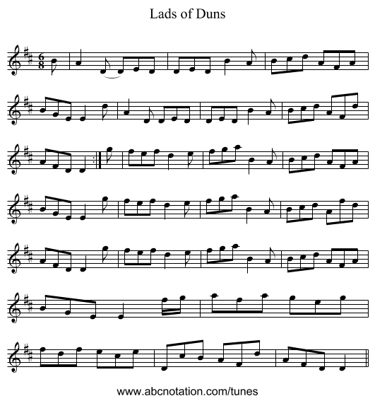 Lads of Duns - staff notation
