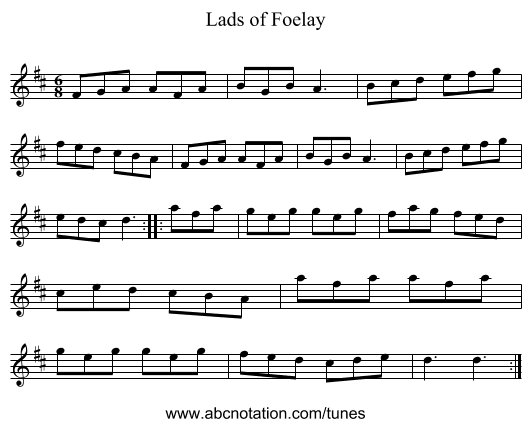 Lads of Foelay - staff notation