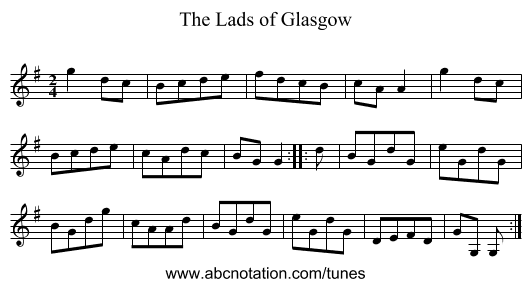 Lads of Glasgow, The - staff notation