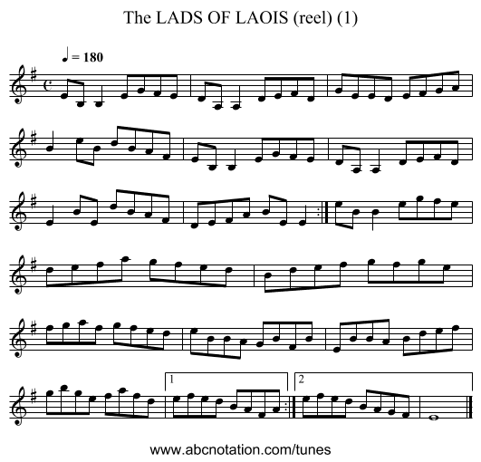 LADS OF LAOIS (reel) (1), The - staff notation