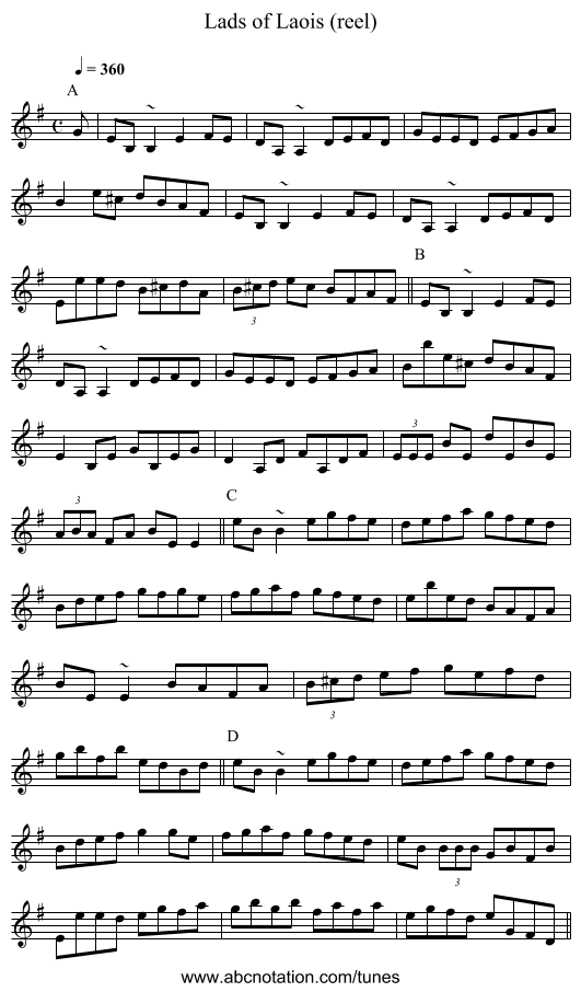 Lads of Laois (reel) - staff notation