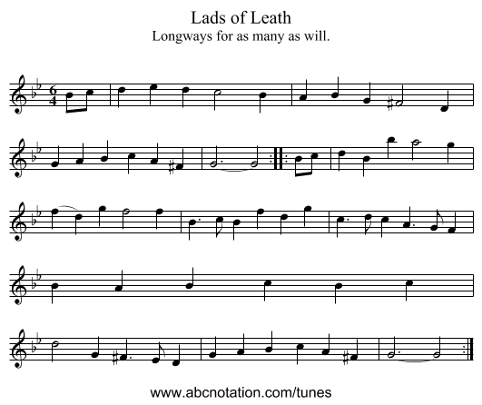 Lads of Leath - staff notation