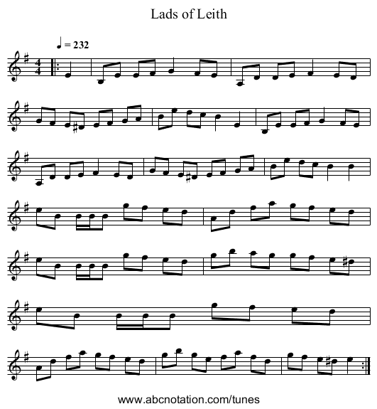 Lads of Leith - staff notation