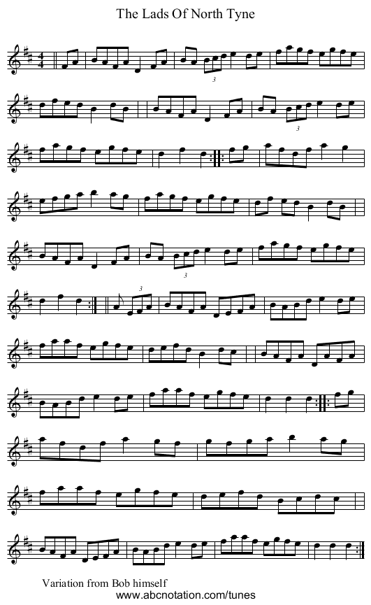 Lads Of North Tyne, The - staff notation
