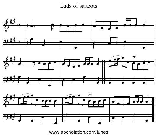 Lads of saltcots - staff notation