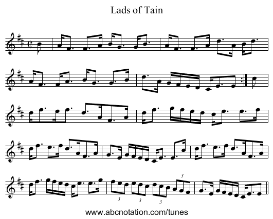 Lads of Tain - staff notation