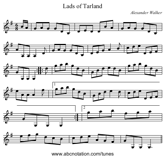 Lads of Tarland - staff notation