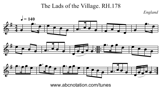 Lads of the Village. RH.178, The - staff notation
