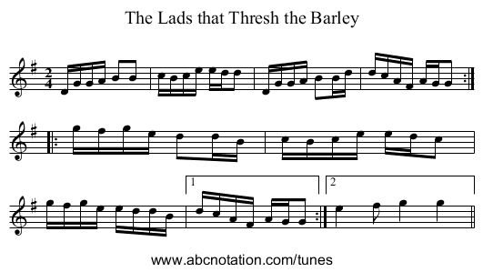 Lads that Thresh the Barley, The - staff notation