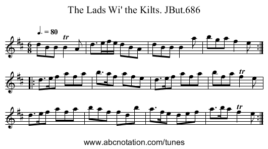 Lads Wi' the Kilts. JBut.686, The - staff notation