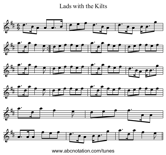 Lads with the Kilts - staff notation