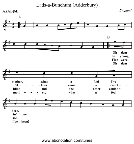 Lads-a-Bunchum (Adderbury) - staff notation