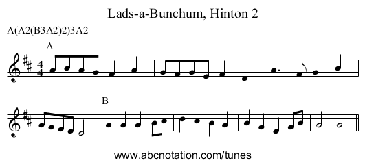 Lads-a-Bunchum, Hinton 2 - staff notation