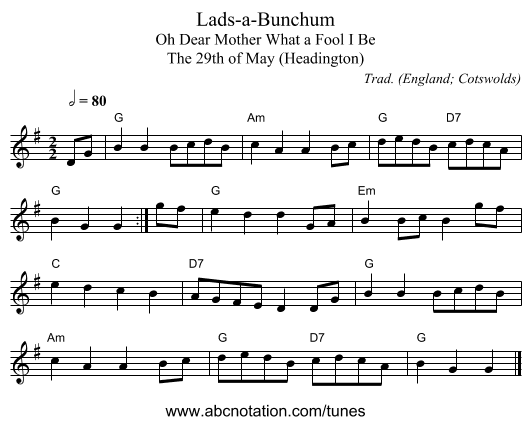 Lads-a-Bunchum - staff notation