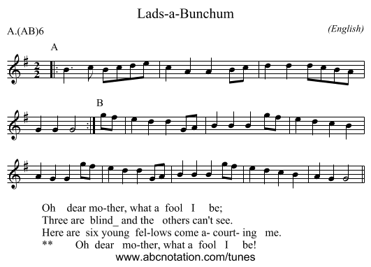 Lads-a-Bunchum - staff notation