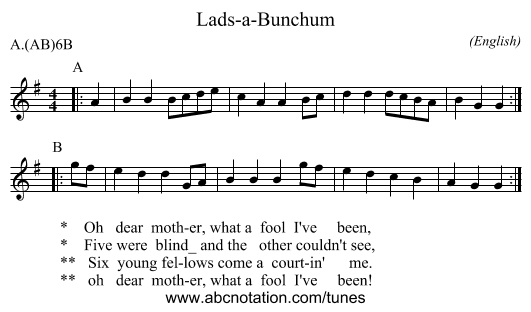 Lads-a-Bunchum - staff notation