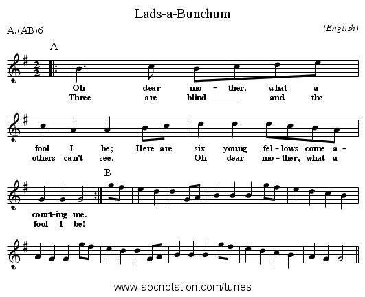 Lads-a-Bunchum - staff notation