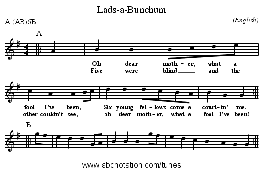 Lads-a-Bunchum - staff notation
