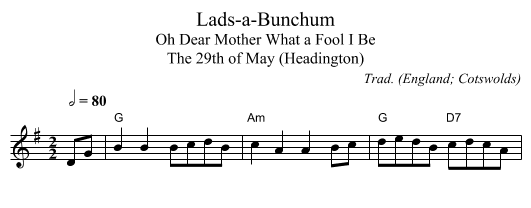 Lads-a-Bunchum - staff notation
