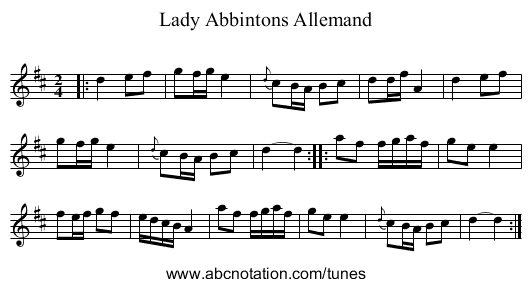 Lady Abbintons Allemand - staff notation