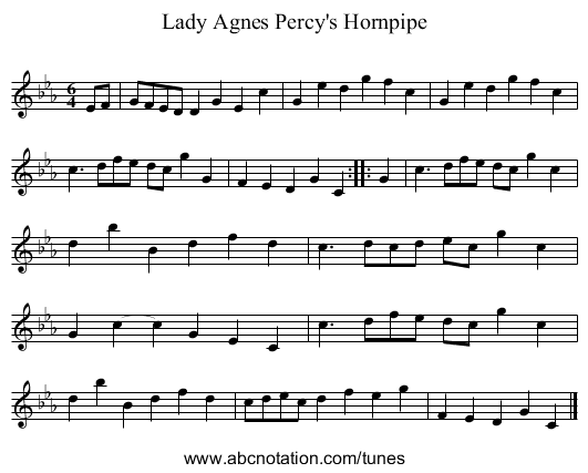 Lady Agnes Percy's Hornpipe - staff notation