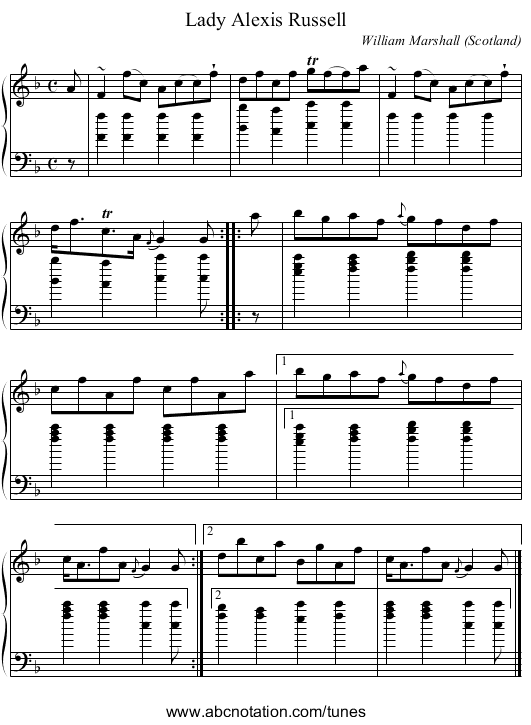 Lady Alexis Russell - staff notation
