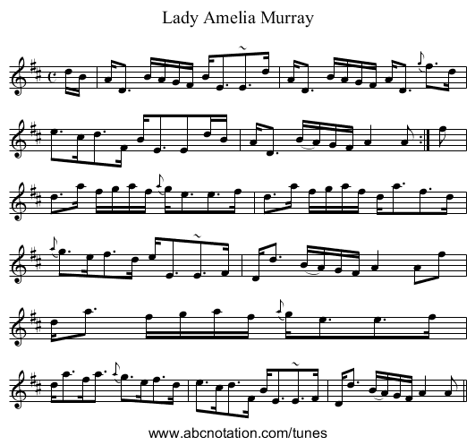 Lady Amelia Murray - staff notation