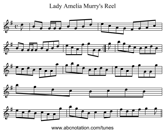 Lady Amelia Murry's Reel - staff notation