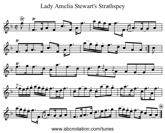 Lady Amelia Stewart's Strathspey - staff notation